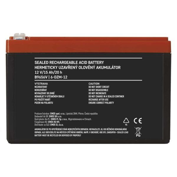 Акумуляторна батарея EMOS B9656V, AGM, 12V, 15Ah, fast 6,3mm B9656V фото