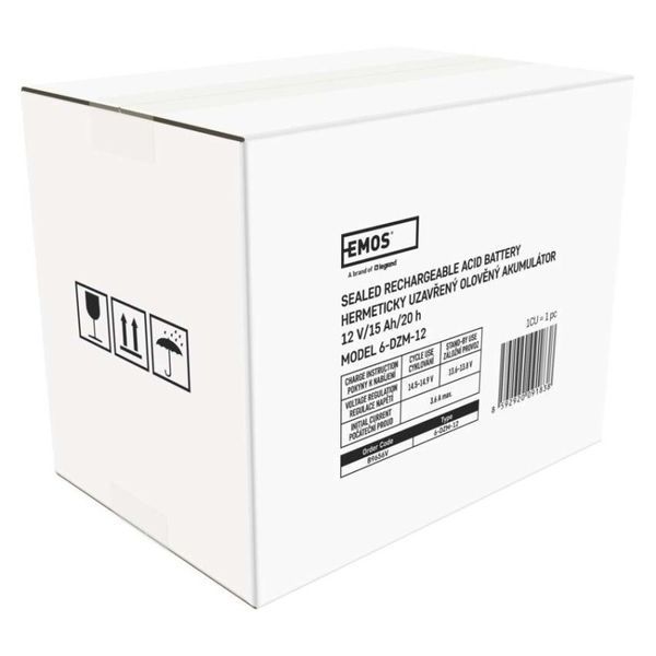 Акумуляторна батарея EMOS B9656V, AGM, 12V, 15Ah, fast 6,3mm B9656V фото