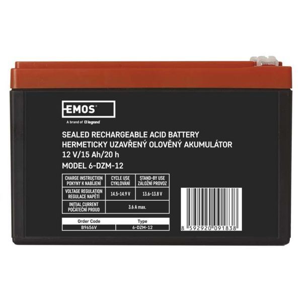 Акумуляторна батарея EMOS B9656V, AGM, 12V, 15Ah, fast 6,3mm B9656V фото