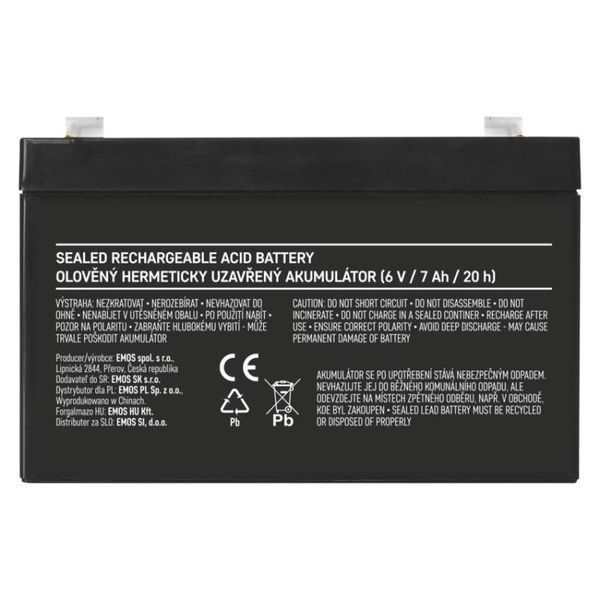 Акумуляторна батарея EMOS B9659, AGM, 6V, 7Ah, fast 4,7mm B9659 фото