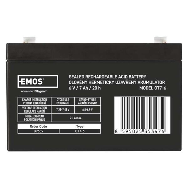 Акумуляторна батарея EMOS B9659, AGM, 6V, 7Ah, fast 4,7mm B9659 фото