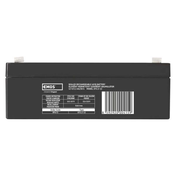 Акумуляторна батарея EMOS B9672, AGM, 12V, 2,2Ah, fast 4,7mm B9672 фото