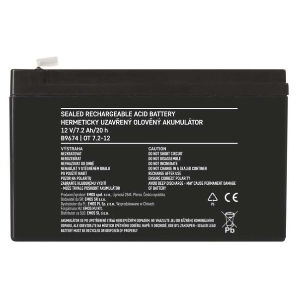 Акумуляторна батарея EMOS B9674, AGM, 12V, 7,2Ah, fast 6,3mm B9674 фото