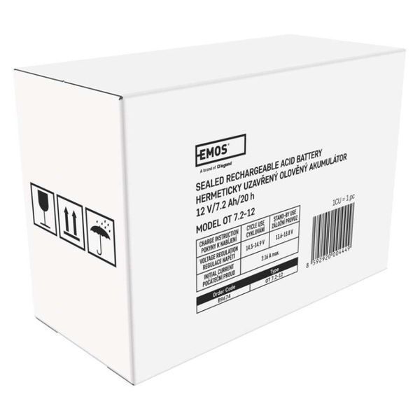 Акумуляторна батарея EMOS B9674, AGM, 12V, 7,2Ah, fast 6,3mm B9674 фото