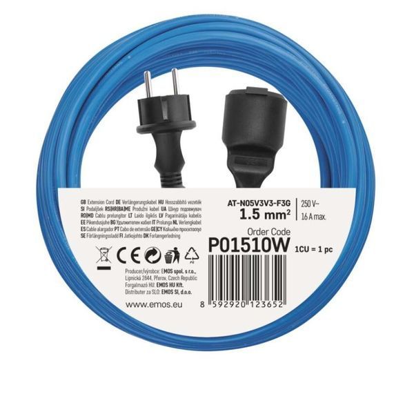 Мережевий подовжувач Emos P01510W 1 розетка 10 м 1,5 мм&sup2; IP44 силікон P01510W фото