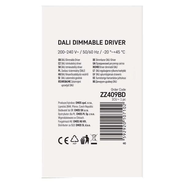 Блок живлення з підтримкою DALI-керування для світлодіодних світильників EMOS ZZ409BD 40 Вт ZZ409BD фото